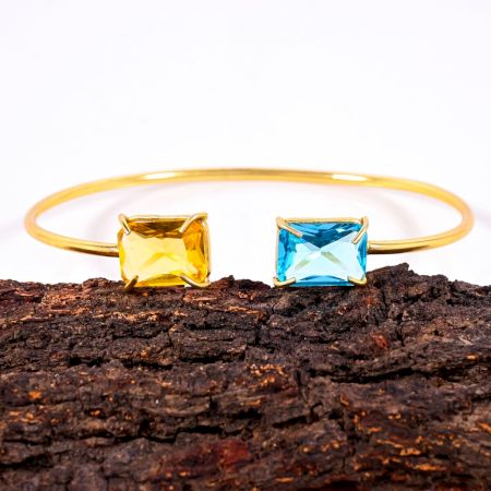 Handmade Brass Adjustable Bracelet with Crystal Stones for Women 22k Gold Plated